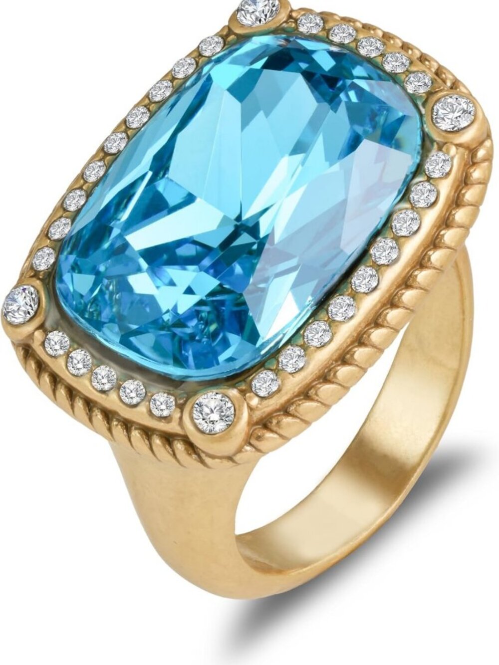 Vintage Gold Plated Adjustable Ring with Blue Zircon - Antique Statement